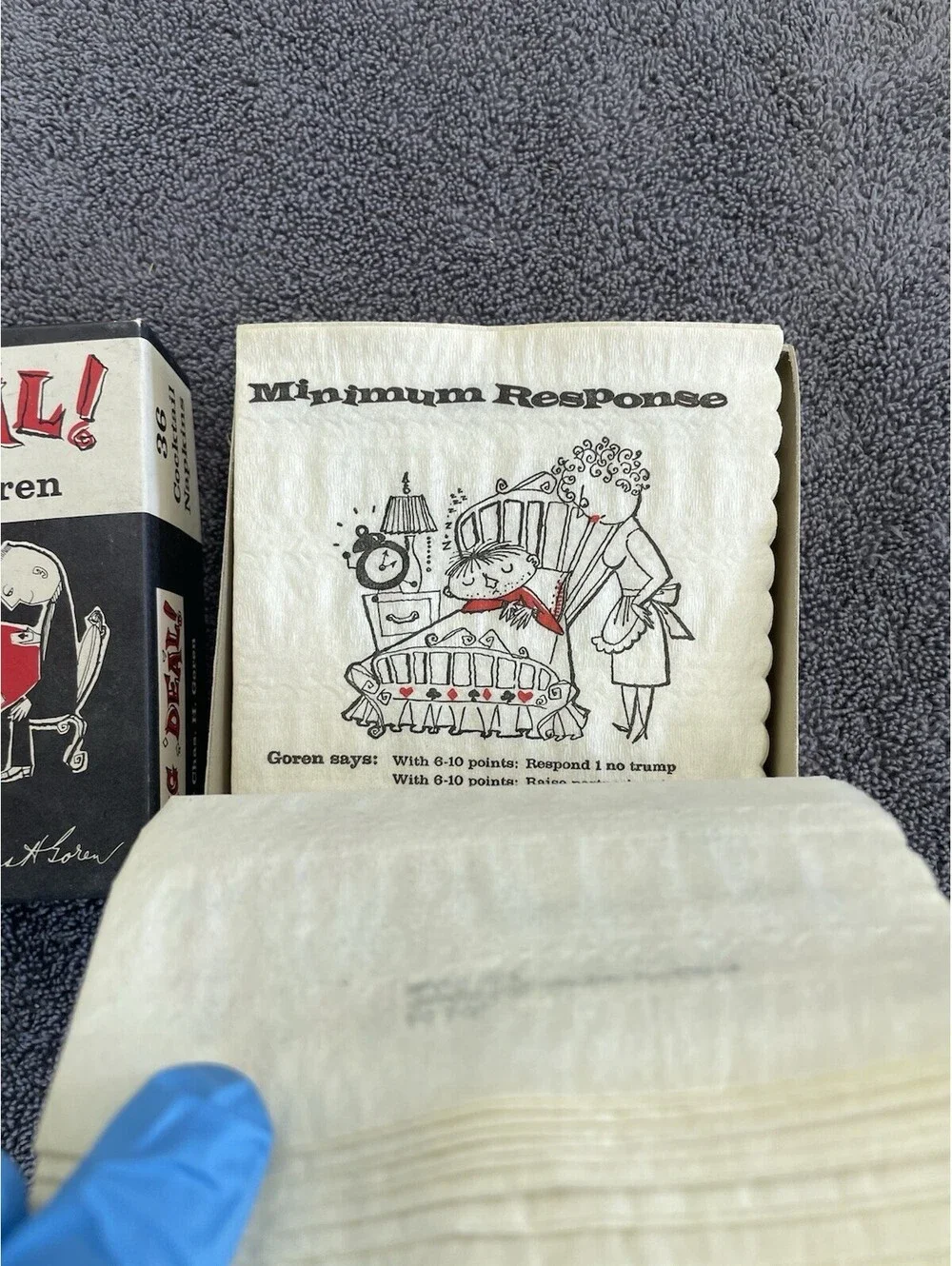 Rare Vintage Original Box Big Deal Bridge with Goren Cartoon Napkins